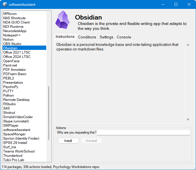 screenshot of software assistant
